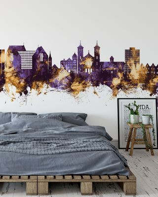 St John's Canada Skyline Purple & Gold Wallpaper