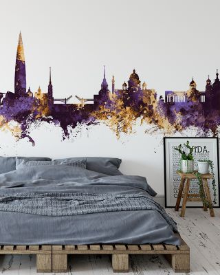 St Petersbug Russia Skyline Purple & Gold Wallpaper