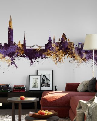 St Petersbug Russia Skyline Purple & Gold Wallpaper