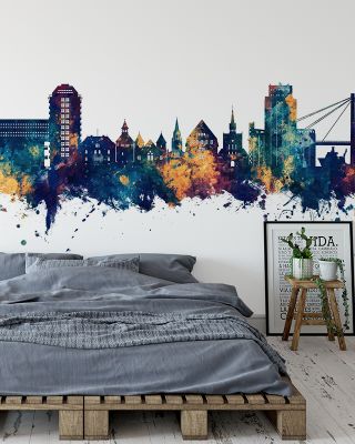 Stavanger Norway Skyline Blue & Bronze Wallpaper