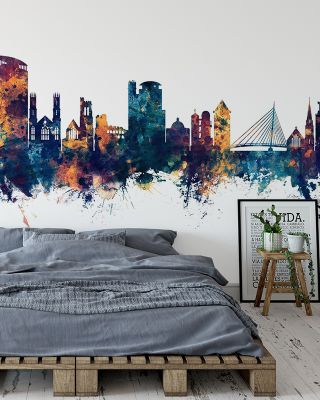 Swansea Wales Skyline Blue & Bronze Wallpaper