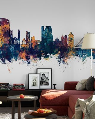 Swansea Wales Skyline Blue & Bronze Wallpaper