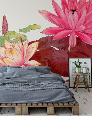 Tanigami Red Lotus Floral Wallpaper