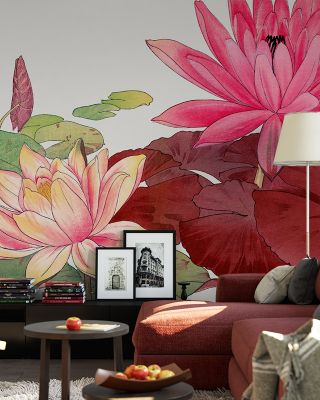 Tanigami Red Lotus Floral Wallpaper