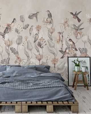 Tulips & Birds, Sand Scenic Wallpaper