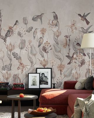 Tulips & Birds, Sand Scenic Wallpaper