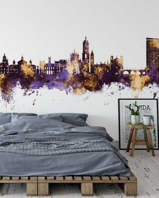 Valladolid Spain Skyline Purple & Gold Wallpaper