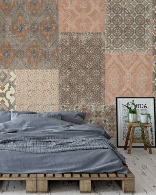 Venetian Patchwork I Orange Gray Abstract Wallpaper