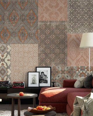 Venetian Patchwork I Orange Gray Abstract Wallpaper