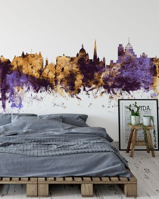 Victoria Canada Skyline Purple & Gold Wallpaper