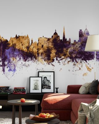 Victoria Canada Skyline Purple & Gold Wallpaper