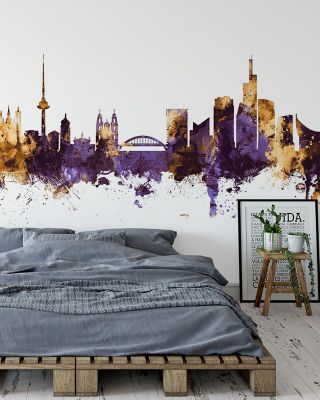 Vilnius Lithuania Skyline Purple & Gold Wallpaper