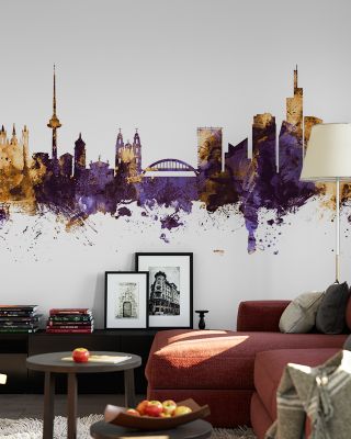 Vilnius Lithuania Skyline Purple & Gold Wallpaper