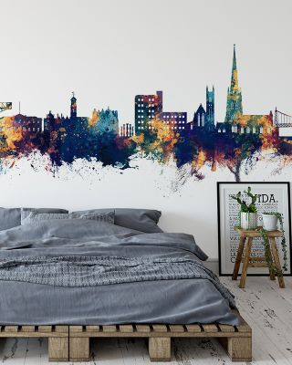 Warrington England Skyline Blue & Bronze Wallpaper