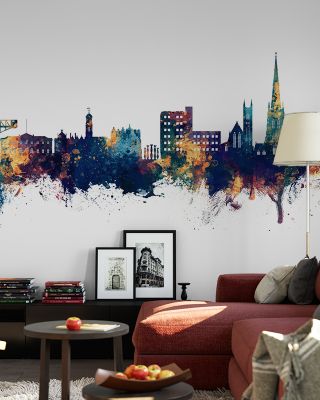 Warrington England Skyline Blue & Bronze Wallpaper