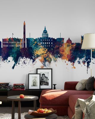 Washington DC Skyline Blue & Bronze Wallpaper