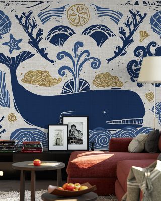Whale Seas White Scenic Wallpaper