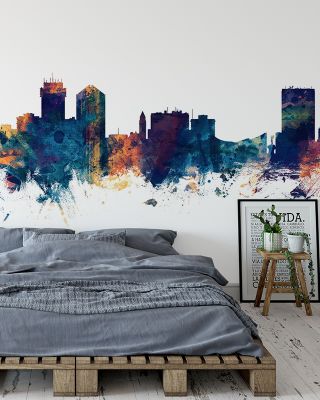 Wichita Kansas Skyline Blue & Bronze Wallpaper