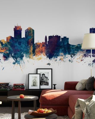 Wichita Kansas Skyline Blue & Bronze Wallpaper