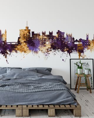 Windsor England Skyline Purple & Gold Wallpaper