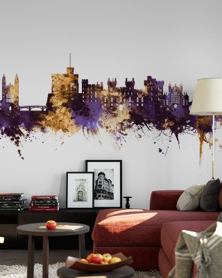 Windsor England Skyline Purple & Gold Wallpaper