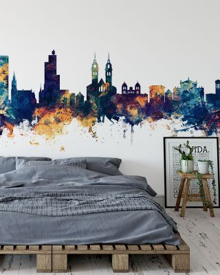 Wintherthur Switzerland Skyline Blue & Bronze Wallpaper