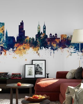 Wintherthur Switzerland Skyline Blue & Bronze Wallpaper
