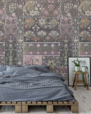 Art Deco Floral Wall Pink Elegant Patterned Wallpaper