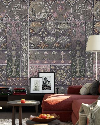 Art Deco Floral Wall Pink Elegant Patterned Wallpaper