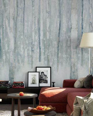 Birches in Winter Blue Gray Serene Woodland Wallpaper