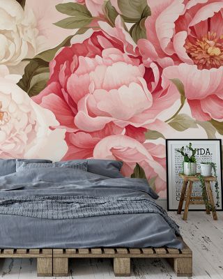 Boho Peony Rustic Floral Wallpaper