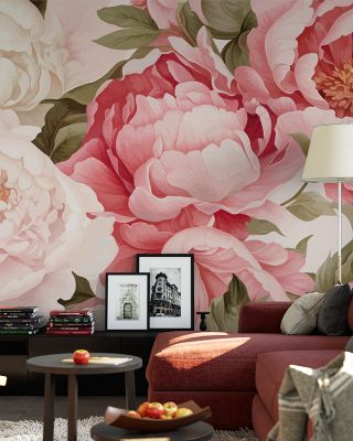 Boho Peony Rustic Floral Wallpaper