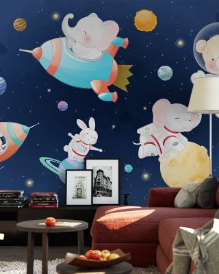 Furry Astronauts Playful Space Adventure Wallpaper