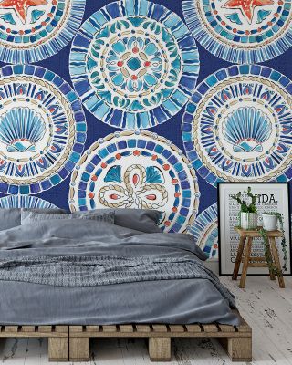 Maritime Plates Blue Nautical Decor Wallpaper