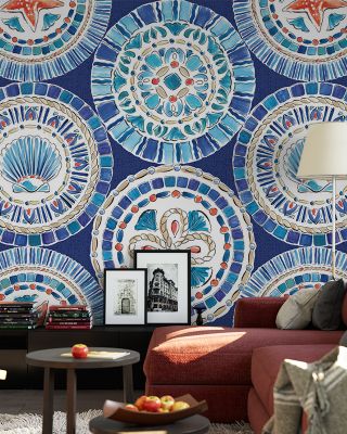 Maritime Plates Blue Nautical Decor Wallpaper