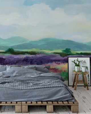 May Lavender Field I Serene Floral Landscape Wallpaper