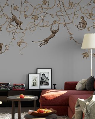 Monkey Jump, Gray Playful Animal Wallpaper