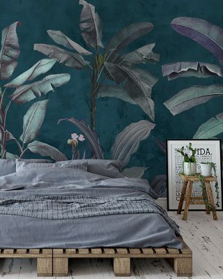 Navy Blue Branches Elegant Botanical Wallpaper