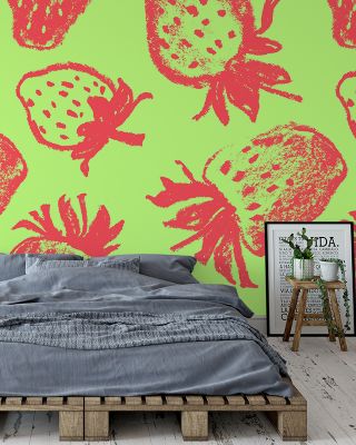 Strawberry Pleasures on Repeat Whimsical Fruit Wallpaper