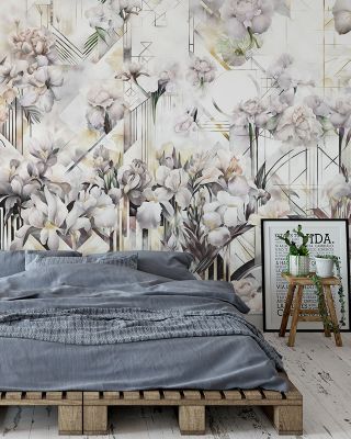 Watercolor Irises Yellow Artistic Floral Wallpaper