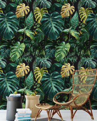 Large Green Monstera Leaf with Gold Accent - Tropical Botanical Decor