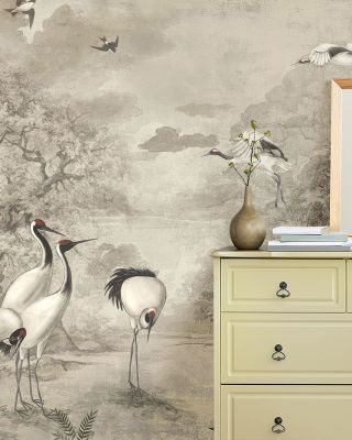 Sandhill Cranes Nature Wallpaper - Elegant Birds and Tree Design, Eco-Friendly Wall Covering