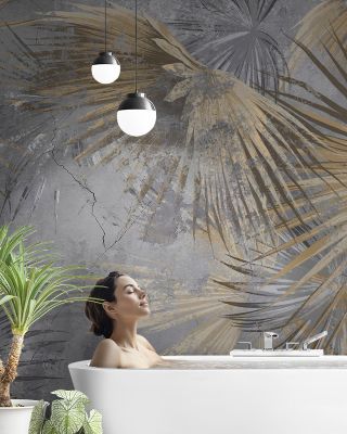 Retro Sunny Palms Wallpaper - Grey & Sand Theme