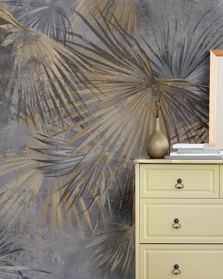 Retro Sunny Palms Wallpaper - Grey & Sand Theme