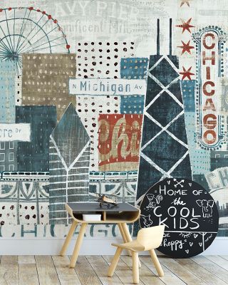 Hey Chicago Wallpaper - Cityscape Art Theme Decor