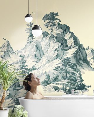 Toile Hills Wallpaper - Bottle Green Vintage Mountains Nature Scene