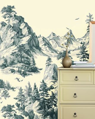 Toile Hills Wallpaper - Bottle Green Vintage Mountains Nature Scene