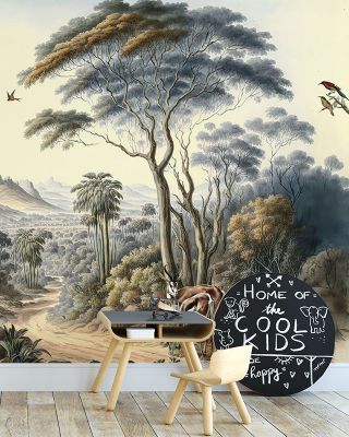 Road to Babylon Wallpaper - Vintage Mountains, Birds, and Forest Scene