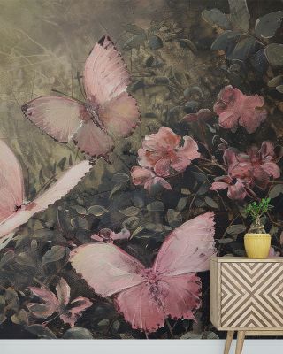 Flower Fairy Pink Garden Wallpaper - Tropical Botanical Decor