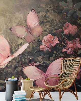 Flower Fairy Pink Garden Wallpaper - Tropical Botanical Decor